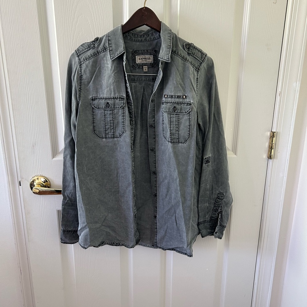 Express Faded Washed Shirt  - Slate Gray - Size XS